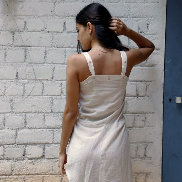White dress made from upcycled materials 