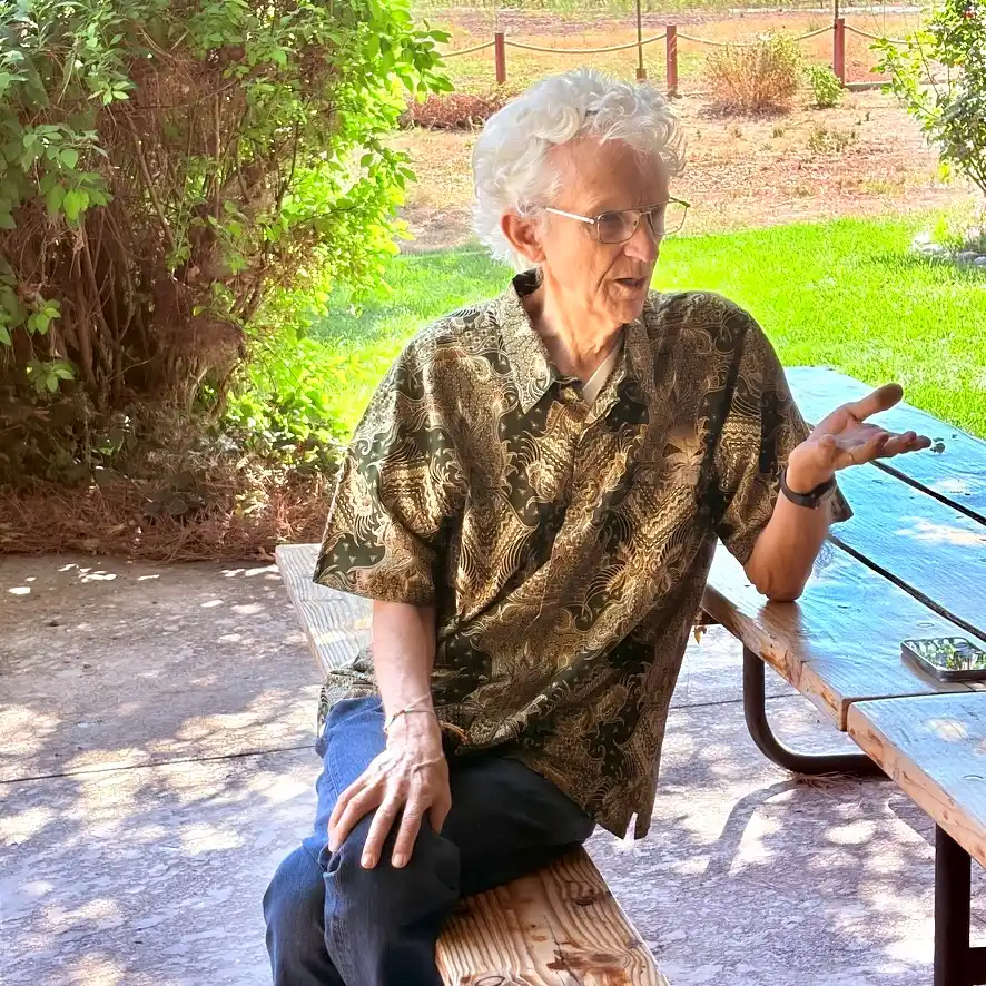Jack Alexander in the garden at Sri Aurobindo Sadhana Peetham, Lodi