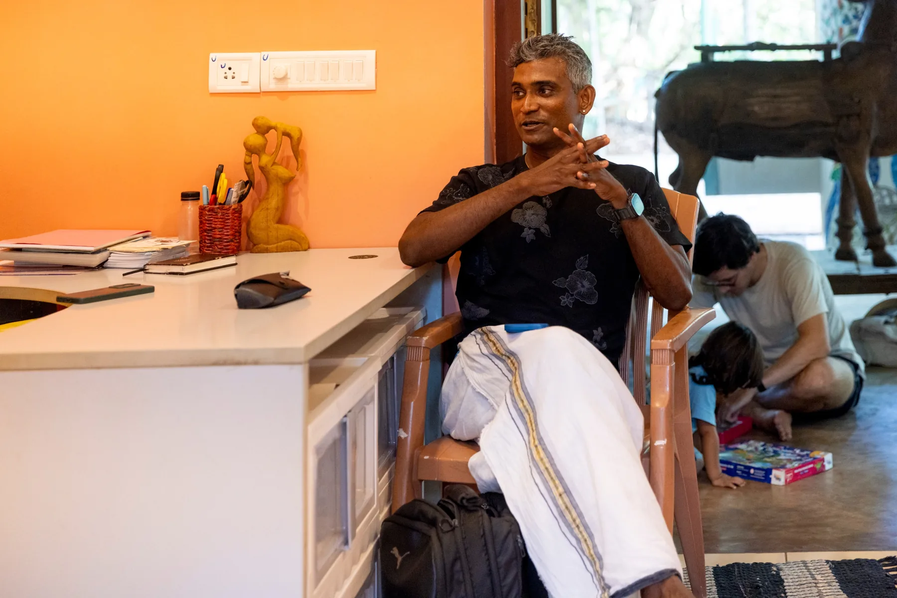 Bala talking with visitors